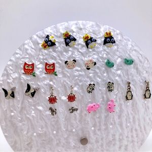 11 Pairs Animal & Insect Earrings Mostly Post Back Penguin Panda Dog Owl Ladybug